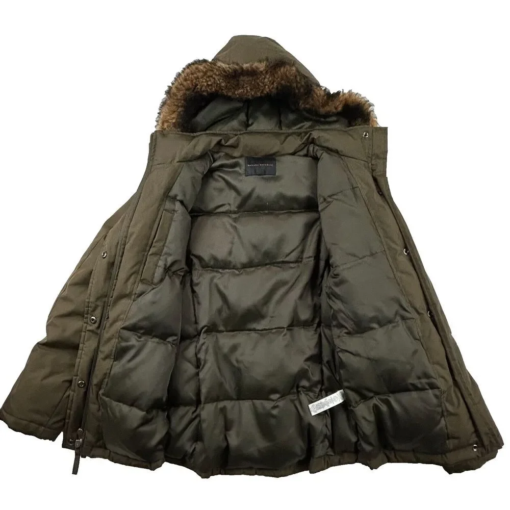 Banana Republic Women‎ M Army Green Puffer Jacket Water Resistant Hood Shearling